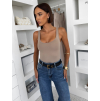Hnědé elastické basic body ELYRO s výstřihem