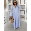 Modré pruhované dlouhé basic oversized bavlněné košilové šaty FLARETA