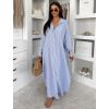 Modré pruhované dlouhé basic oversized bavlněné košilové šaty FLARETA