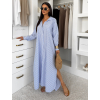 Modré pruhované dlouhé basic oversized bavlněné košilové šaty FLARETA