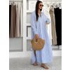 Modré pruhované dlouhé basic oversized bavlněné košilové šaty FLARETA