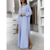 Modré pruhované dlouhé basic oversized bavlněné košilové šaty FLARETA
