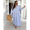 Modré pruhované dlouhé basic oversized bavlněné košilové šaty FLARETA