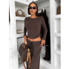 Hnědé triko SEVELYN se stahováním a dlouhým rukávem