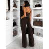 Tmavě hnědé basic wide leg široké džíny VALUNETTE