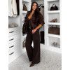 Tmavě hnědé basic wide leg široké džíny VALUNETTE s vysokým pasem