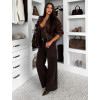 Tmavě hnědé basic wide leg široké džíny VALUNETTE