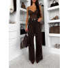 Tmavě hnědé basic wide leg široké džíny VALUNETTE