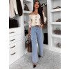 Světle modré basic wide leg široké džíny ELYNORA s vysokým pasem
