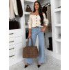 Světle modré basic wide leg široké džíny ELYNORA s vysokým pasem