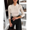 Krémové elegantní polo tričko RUBYA s dlouhým rukávem