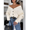 Bílý elegantní pohodlný oversized svetr KORAVIA na knoflíky