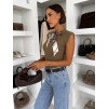 Khaki elegantní krátká vestička top POLINA se šátkem
