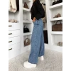 Modré tmavší wide leg široké džíny dlouhé MAVELY