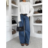 Modré wide leg široké basic džíny LUNIMI
