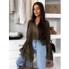 Khaki 100% bavlněná elegantní krátká halenka CLEOAA s krajkou