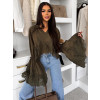 Khaki 100% bavlněná elegantní krátká halenka CLEOAA s krajkou