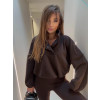 Tmavě hnědá plyšová fleecová teddy mikina LAVONIA