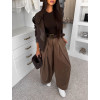Hnědé wide leg dlouhé široké džíny LUVINA