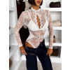 Krémové elegantní krajkové body MARIELA s dlouhým rukávem