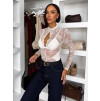 Krémové elegantní krajkové body MARIELA s dlouhým rukávem