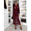 Vínové elegantní krajkové šaty KELORA s dlouhým rukávem
