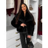 Černý faux fur kožešinový kabátek AURALIE s límcem