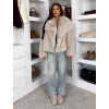 Krémový faux fur kožešinový kabátek AURALIE s límcem