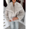 Krémový faux fur kožešinový kabátek AURALIE s límcem