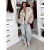 Krémový faux fur kožešinový kabátek AURALIE s límcem