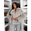 Krémový faux fur kožešinový kabátek AURALIE s límcem