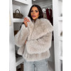 Krémový faux fur kožešinový kabátek AURALIE s límcem