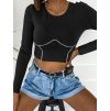 Černý crop top CONTOUR s dlouhým rukávem