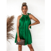 Zelené lesklé šaty FUENTE s vázáním kolem krku