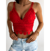 Červený krajkový crop top TIMER na ramínka