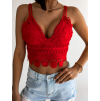 Červený krajkový crop top TIMER na ramínka