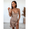 Béžové lesklé šaty IZZY s tenkými ramínky