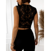 Černý elegantní krajkovaný crop top TRAMMEL