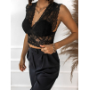 Černý elegantní krajkovaný crop top TRAMMEL