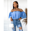 Modrá bavlněná volná crop halenka SPOOK