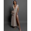 Béžové dlouhé šaty KATIE s vázáním