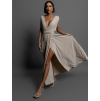 Béžové dlouhé šaty KATIE s vázáním