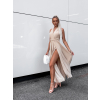 Béžové dlouhé šaty KATIE s vázáním