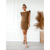 Hnědé žebrované šaty MAGNIFIC s řetízkem a volánky na ramenou