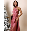 Malinové dlouhé lesklé šaty THERESA s rozparkem