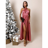 Malinové dlouhé lesklé šaty THERESA s rozparkem