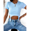 Světle modré crop triko STRIPE s krátkým rukávem