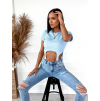 Světle modré crop triko STRIPE s krátkým rukávem