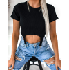 Černé crop triko STRIPE s krátkým rukávem