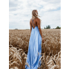 Světle modré dlouhé lesklé šaty HAYLEY